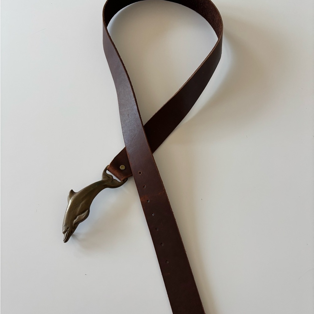 Brown Leather Men's Bag Strap with Dolphin Detail
